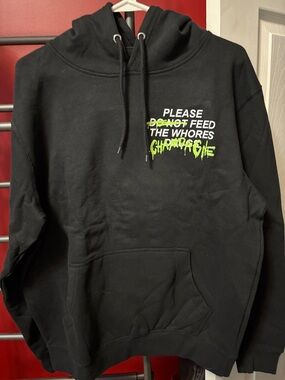 PLEASE Graphic Black Hoodie with Neon Green Print